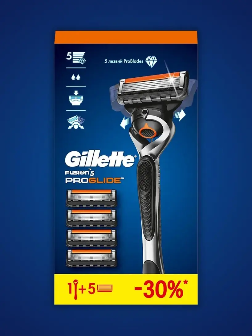 Бритва мужская GILLETTE Fusion 5 Proglide, 5 лезвий, станок + 5 сменных кассет (с ВБ Кошельком)