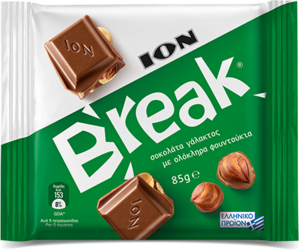 Шоколад ION Break, молочный, с цельными лесными орехами, 85 г