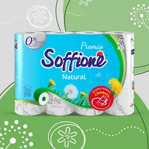 Туалетная бумага Soffione Premio Natural 3 слоя, 12 рулонов