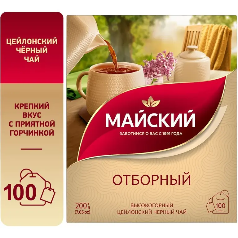 Чай в пакетиках чёрный Майский Отборный, 100 шт | Pepper