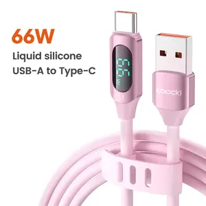 Кабель Toocki 6A, USB-A to USB-C, 100W, с дисплеем, розового цвета