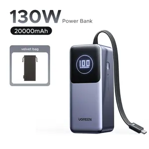 Внешний аккумулятор UGREEN Nexode, 130 Вт, 20000 мАч, встроенный кабель типа C