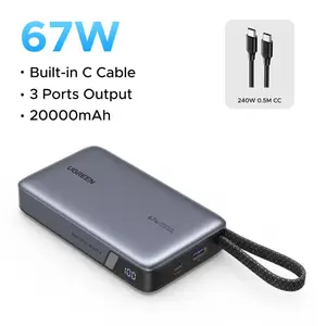 Внешний аккумулятор UGREEN Nexode (67 Вт PD, 20000 мАч, + встроенный кабель USB-C)