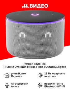 Умная колонка Яндекс Станция Мини 3 Про с Алисой Zigbee, 18 Вт, Grey (с картой OZON)
