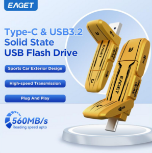 Флеш-накопитель 256 ГБ EAGET SU96, USB-A/USB-C, 560 Мб/с, металл