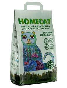 Наполнитель древесный для кошачьего туалета Homecat 12кг (с картой OZON)