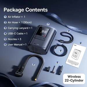 Портативный автомобильный насос Baseus GoTrip VA1 Max, функция внешнего аккумулятора 6000 мАч, фонарик