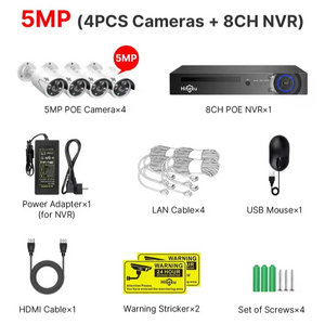 Система видеонаблюдения Hiseeu 8CH POE NVR (4 камеры, регистратор, 4х20м провода, мышь, блок питания)