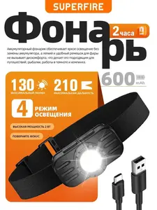 Налобный фонарь Superfire HL80 (из-за рубежа, с картой OZON)