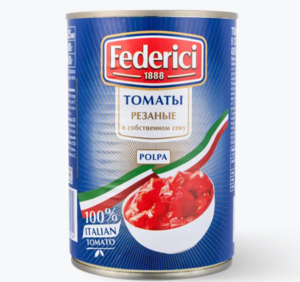 [Севастополь, Краснодар, Ростов-на-Дону] Томаты Federici резаные в собственном соку, 425 мл (с картой OZON)