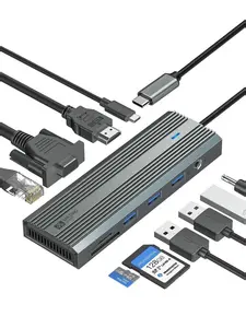 Док-станция 10 в 1 SANZANG USB-C Hub с питанием 100W (с картой OZON, из-за рубежа)