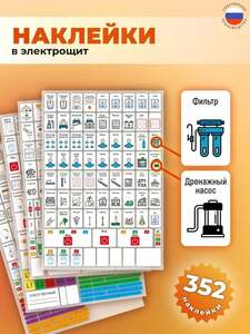 Наклейки поясняющие в электрощитки 26х17 мм, 352 шт., русский язык (с Озон картой)