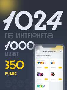 Сим-карта Билайн с тарифом 1000 ГБ 1000 минут - 350₽ в месяц