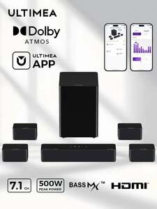 Саундбар ULTIMEA 7.1 Poseidon D80 Boom, 500W, 4 проводных динамика (с картой OZON, из-за рубежа)