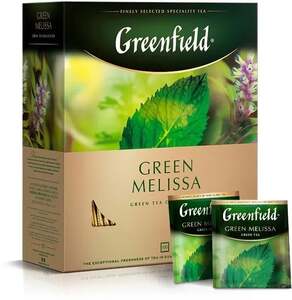 Чай зеленый Greenfield Green Melissa в пакетиках, 100 пак. (с ВБ Кошельком и подпиской)