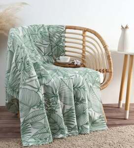 Плед флисовый Экономь и Я 150х130 см, покрывало на диван, тропические листья, зеленый (с картой OZON и зависит от города)